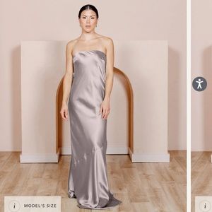 Revelry Leo Satin Dress in color taupe. Size 4 Petite (41 in waist to hem).